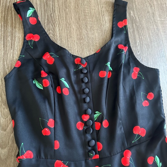 Belle Poque Black with Red Cherries 🍒 Retro Style Dress Size Medium - Picture 3 of 6